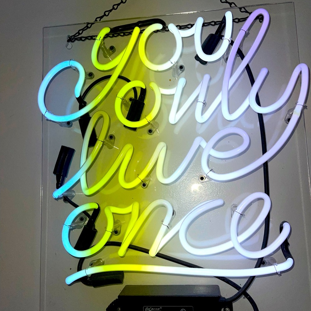 Brand new white neon sign that reads “you only live once”🤍⭐️